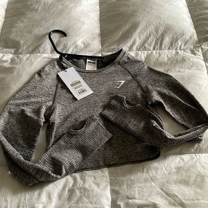 Gym shark vital seamless LS crop top- Smokey grey marl small
